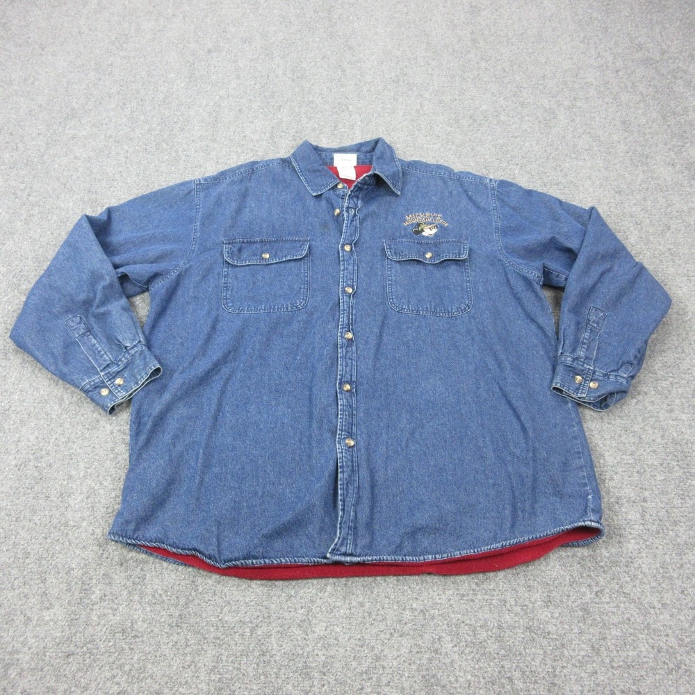 Vintage Disney Jacket Mens XL Blue Denim Fleece Lined Mickeys Mountain Lodge